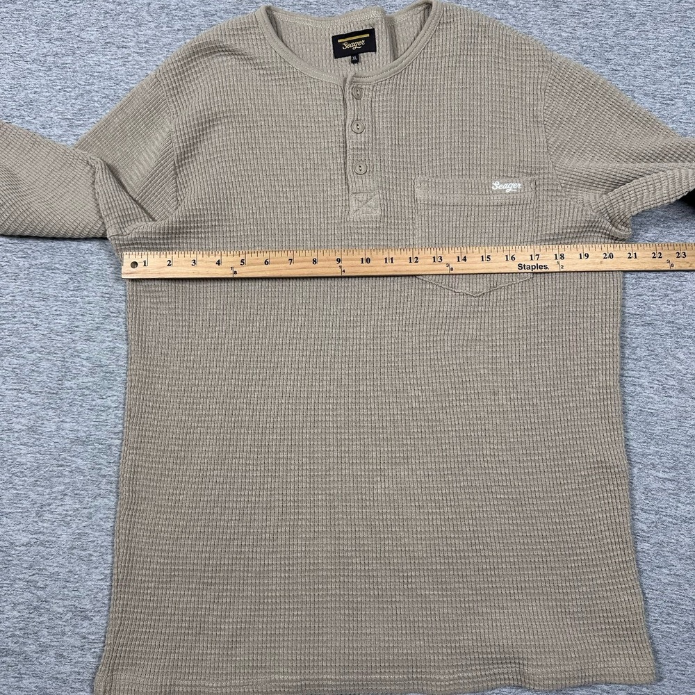 Seager Sawpit Henley Shirt Mens XL Brown Waffle Knit Long Sleeve Thermal - Picture 5 of 9